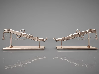 Exquisite Golden Animal Shaped Figurine Ornament Set With Chain And Wooden Base 3d model