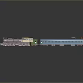 3D Model Steam Train with Silver Red Locomotive and Blue Carriages