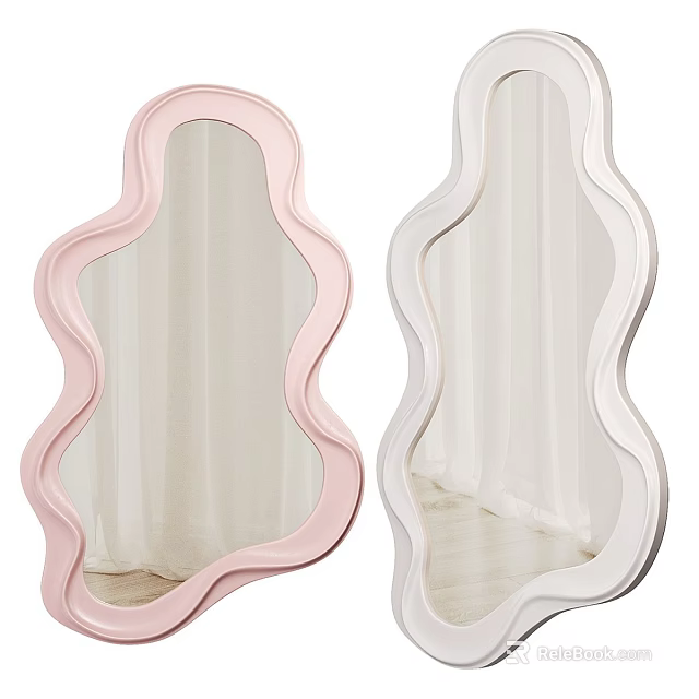 Wavy Design Pink and White Mirrors for Modern Home Decor Accents 3d model 