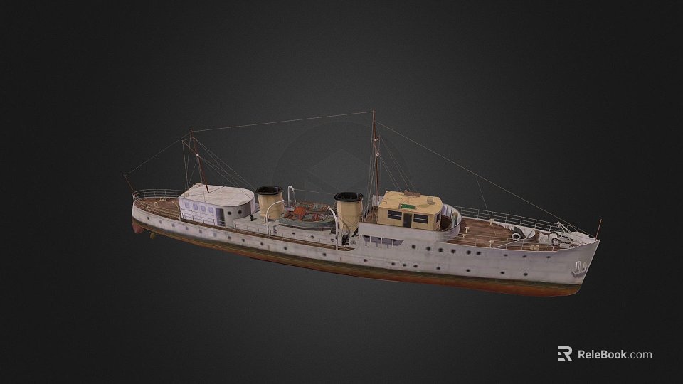 Vintage Wooden Ship With Deck Cabins Twin Chimneys And Classic Wooden Structure 3d model 