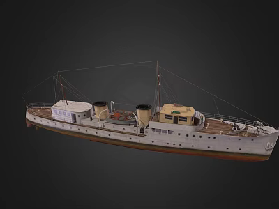 Vintage Wooden Ship With Deck Cabins Twin Chimneys And Classic Wooden Structure 3d model