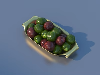 Colorful Fresh Green And Red Fruits Beautifully Arranged In Golden Plate 3d model