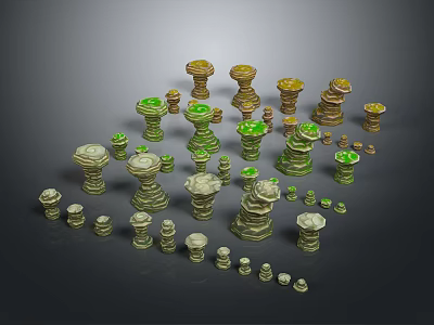Artisan Wood and Stone Decorative Stacked Pillars in Various Shapes And Sizes 3d model
