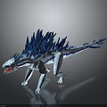 Fierce Mythical Dinosaur With Blue White Scales Crystalline Spiked Back And Red Tongue