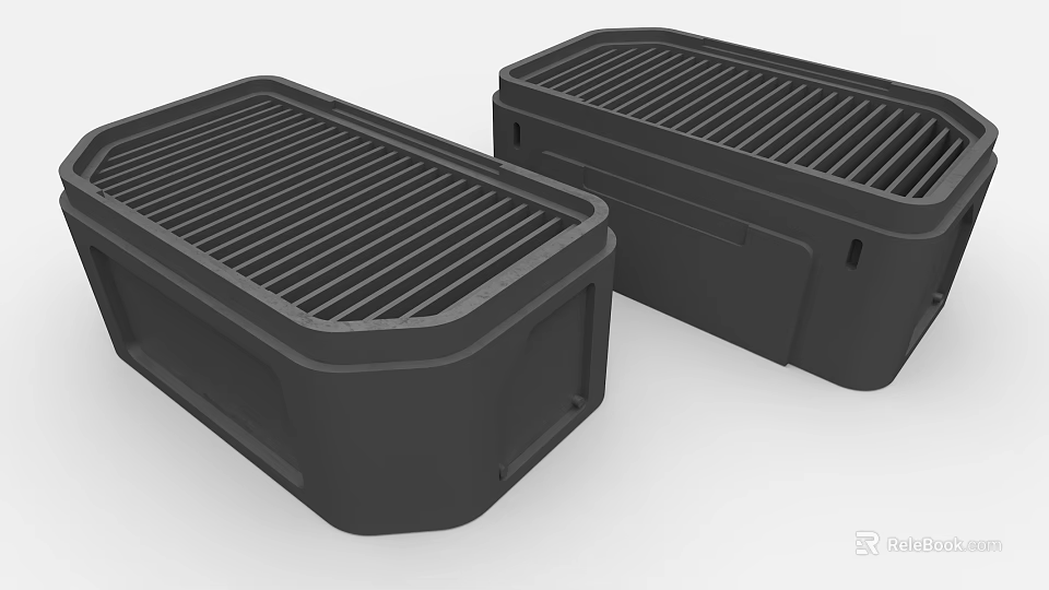 Industrial Equipment Black Grille Units With Parallel Slats And Durable Construction 3d model 