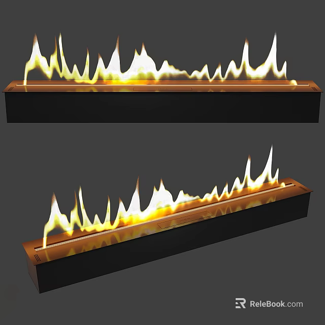 Modern Linear Fireplace Design With Realistic Flames For Home Interior 3d model 