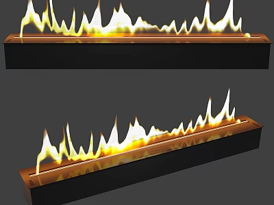 Modern Linear Fireplace Design With Realistic Flames For Home Interior 3d model
