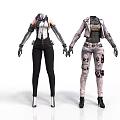 Two Stylish Futuristic Fashion Outfit Designs With Jackets Pants And Accessories