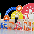 Vibrant ONE BANK ONE Photo Check-in Spot with Colorful Letters Smiley Heart and Thumbs-up Icons