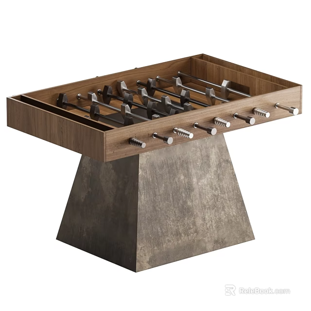Walnut Wood Foosball Entertainment Table With Metal Base And Player Rods 3d model 