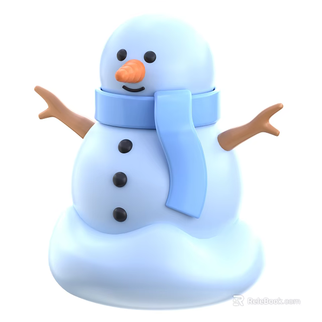 Snowman Ornament Decoration Set With Blue Scarf Black Buttons And Orange Nose 3d model 