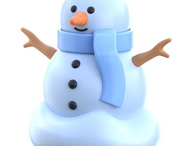 Snowman Ornament Decoration Set With Blue Scarf Black Buttons And Orange Nose 3d model