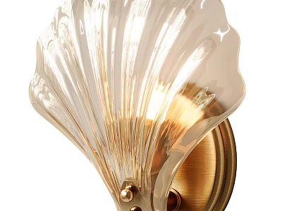 Shell Shaped Glass Wall Lamp with Gold Metal Base and Elegant Glowing Design 3d model