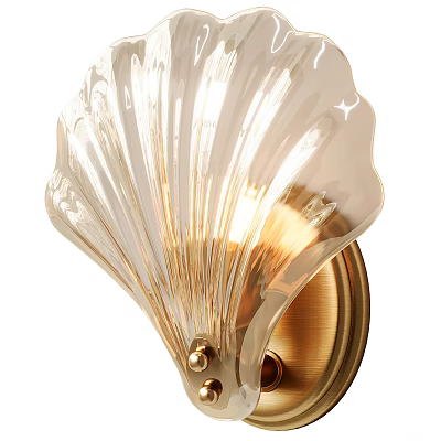 Shell Shaped Glass Wall Lamp with Gold Metal Base and Elegant Glowing Design 3d model