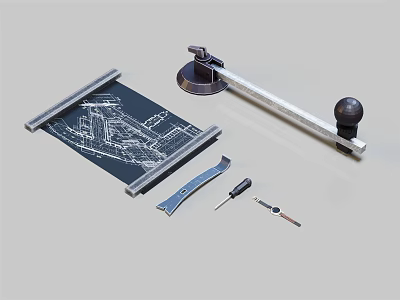 Vintage Technical Drawing Tools Set With Drawing Board Compass Pencil And Cutter 3d model