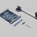 Vintage Technical Drawing Tools Set With Drawing Board Compass Pencil And Cutter 3d model