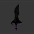 Fantasy Curved Blade Weapon With Dark Metal Finish And Purple Accents On Hilt