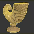 Golden Decorative Ornament Set With Spiral And Wing Shaped Design On Solid Base 3d model