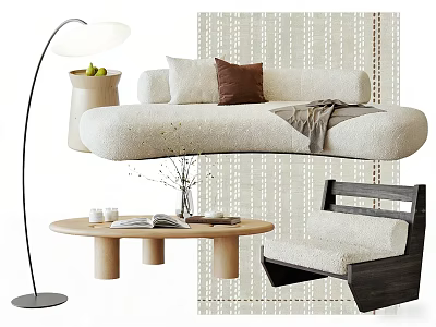 Modern Sofa Set Interior With Plush Cushions Throw Blanket And Coffee Table 3d model