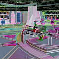 Futuristic Cartoon Sci Fi Control Room With Blue White Geometric Design And Screens