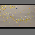Modern Botanical Wall Art With Floating Yellow Leaves Blue Birds And Light Gray Background