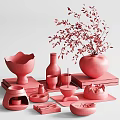 Minimalist Ceramic Decorative Ornament Set With Vase Bowl Candle And Sculpture On Stacked Books