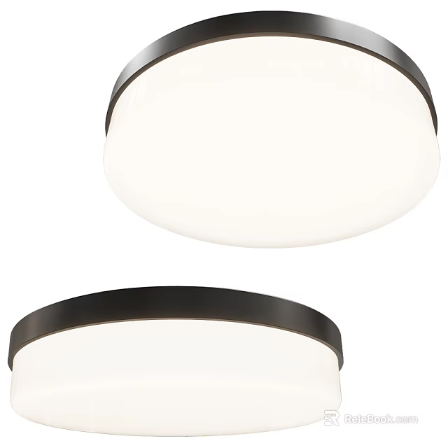 Modern Minimalist Round Ceiling Light With White Lampshade And Black Frame Design 3d model