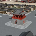 Ancient Chinese Architectural Complex With Red Walls Grey Tiles And Courtyard Layout 3d model