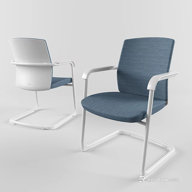 Modern Office Chairs With White Blue Upholstery Metal Frame And Armrests Design 3d model 