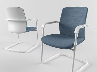 Modern Office Chairs With White Blue Upholstery Metal Frame And Armrests Design 3d model