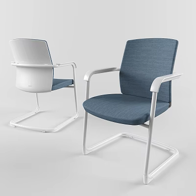 Modern Office Chairs With White Blue Upholstery Metal Frame And Armrests Design 3d model