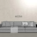 Modern Poliform Light Gray Three-Seater Sofa with Brown Dark Gray Accent Pillows and Throw Blanket