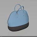 Two Tone Light Blue And Dark Gray Leather Handbag With Metal Rivet Handles