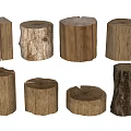 Various Wooden Tree Stump Stools With Natural Wood Textures And Shapes