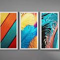 Colorful Feather Art Prints With White Frames For Modern Wall Decor 3d model