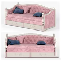 Elegant Pink Tufted Sofa With Blue Decorative Pillows And Storage Drawers 3d model