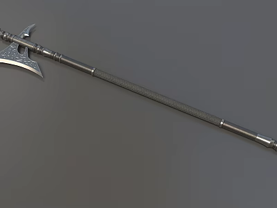 Medieval Metal Poleaxe Weapon With Sharp Axe Head And Textured Handle 3d model