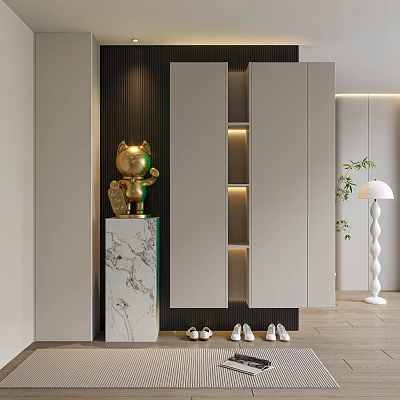 Modern Sleek Shoe Cabinet with LED Lights Stylish Design and Sliding Doors 3d model