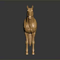 Golden Horse Sculpture With Shiny Metallic Finish On Grey Background