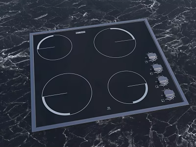 Electric Induction Cooktop With Four Heating Zones Black Panel And Knob Controls For Kitchen 3d model