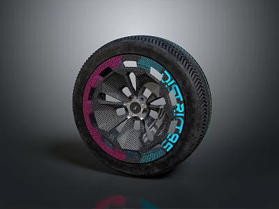 Modern Sporty Urban Tire With Silver Alloy Rim And Pink Blue Accents 3d model
