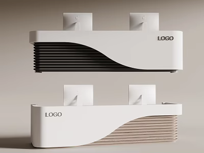 Modern Reception Desk Interior With Logo Sleek Curved Design And Layered Front Panel 3d model
