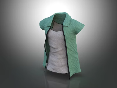 Green Sleeveless Jacket With Collar White Inner Top And Black Zipper 3d model