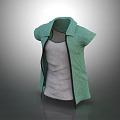 Green Sleeveless Jacket With Collar White Inner Top And Black Zipper
