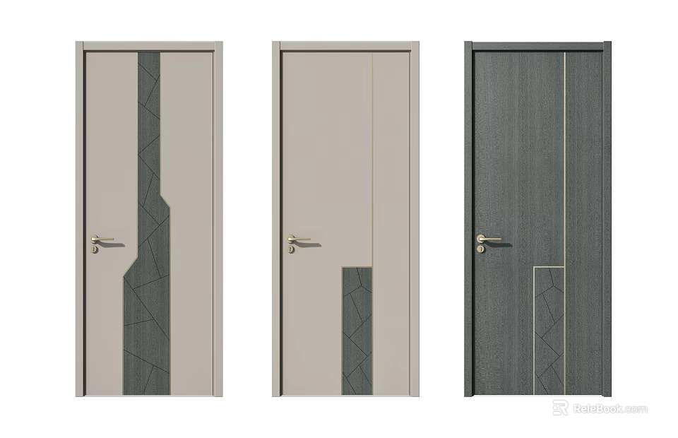 Modern Hinged Doors Three Different Designs With Wooden Texture And Geometric Patterns For Home Interior 3d model