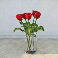 Red Roses Arrangement in Clear Glass Vase on Herringbone Wooden Floor with Light Wall