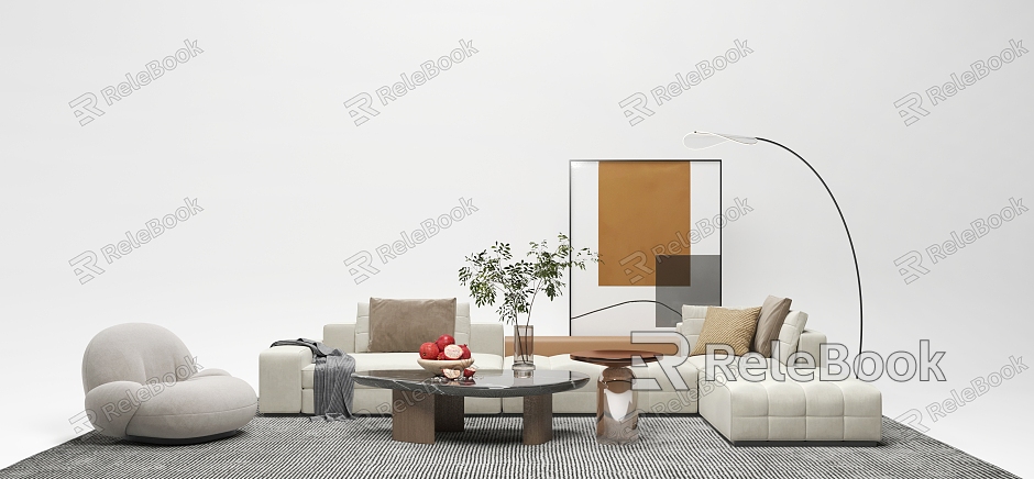 Sofa Coffee Table Combination Fabric Sofa Floor Lamp model