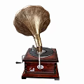 Vintage Gramophone with Ornate Horn and Wooden Base as Classic Entertainment Appliance