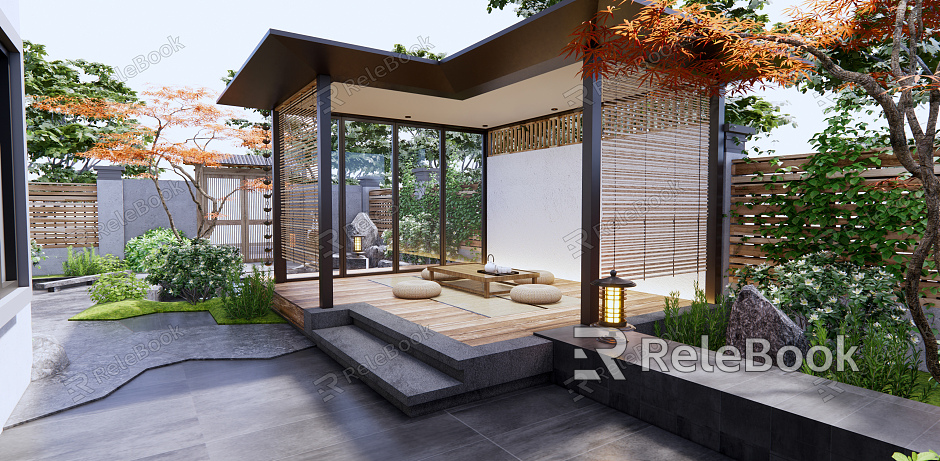 Japanese-style courtyard courtyard landscape model