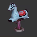 Building Blocks Rocking Horse Toy with Blue Body Red Saddle and Spring Base Design